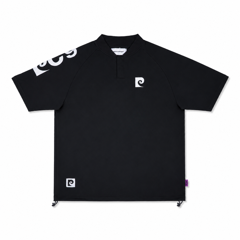 sleeve logo short sleeve henry neck｜BLACK × WHITE - product