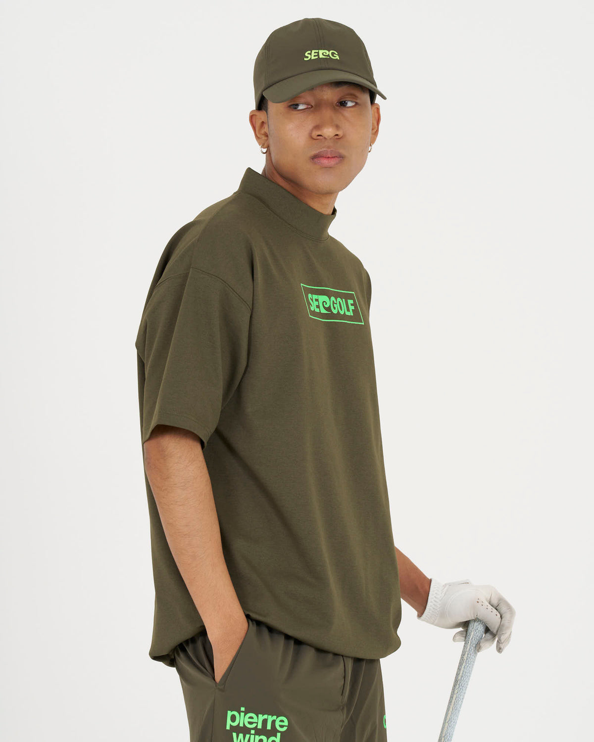 pierre cardin golf ×WIND AND SEA logo short sleeve mock-neck | KHAKI