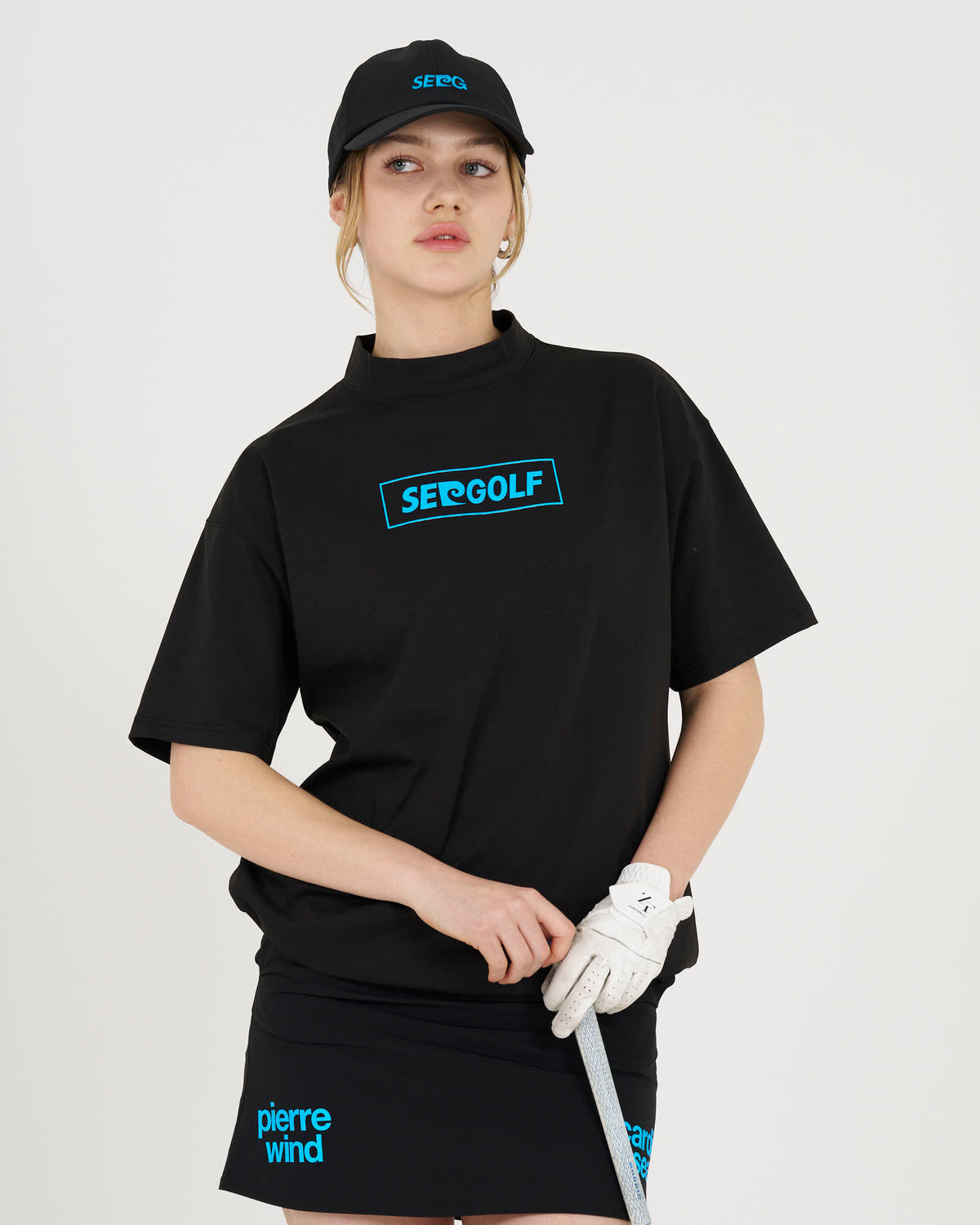 pierre cardin golf ×WIND AND SEA logo short sleeve mock-neck | BLACK
