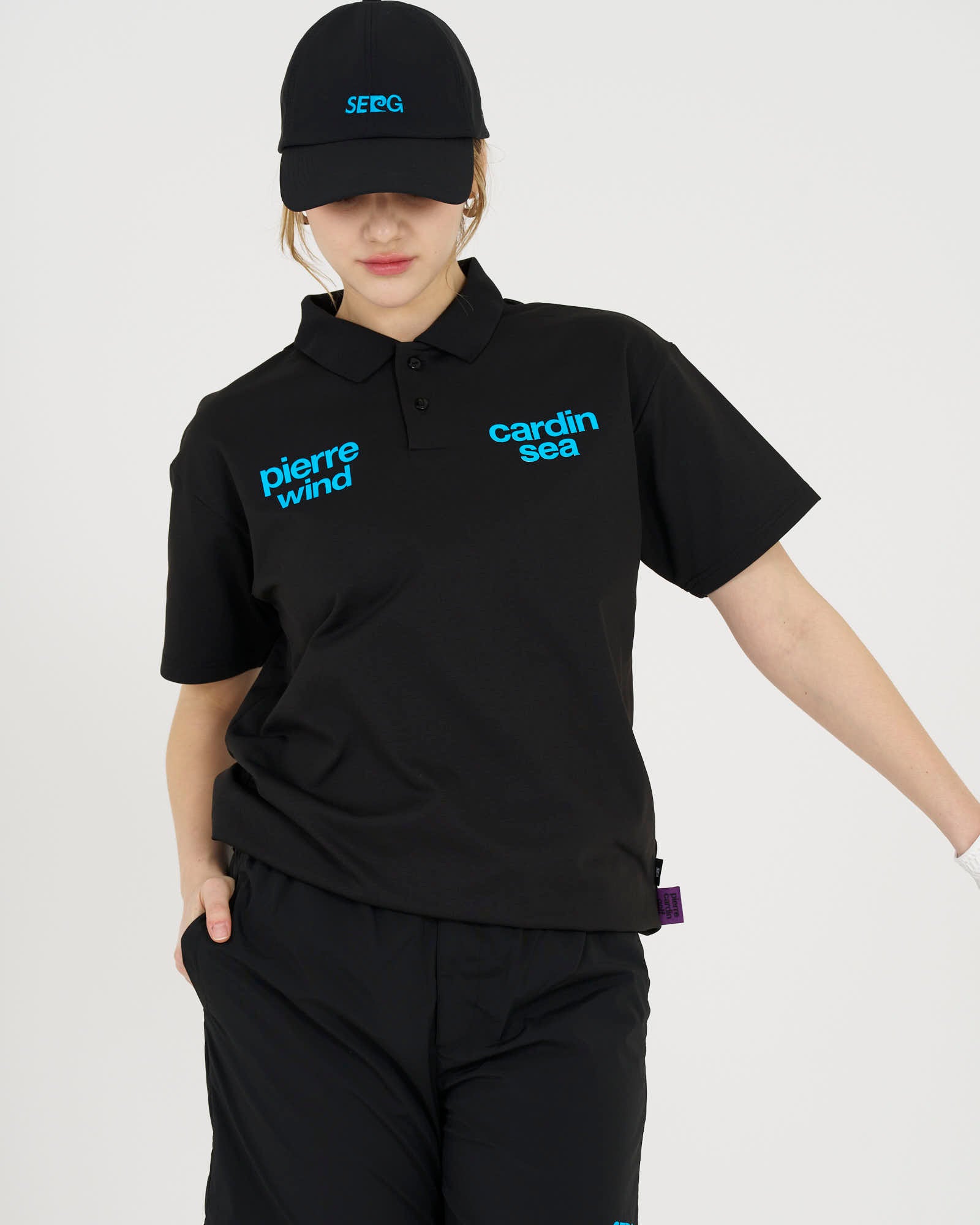 pierre cardin golf ×WIND AND SEA logo short sleeve polo | BLACK