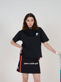 back logo short sleeve mock-neck｜BLACK × WHITE - product