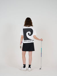 graphic P short sleeve mock-neck｜WHITE × BLACK