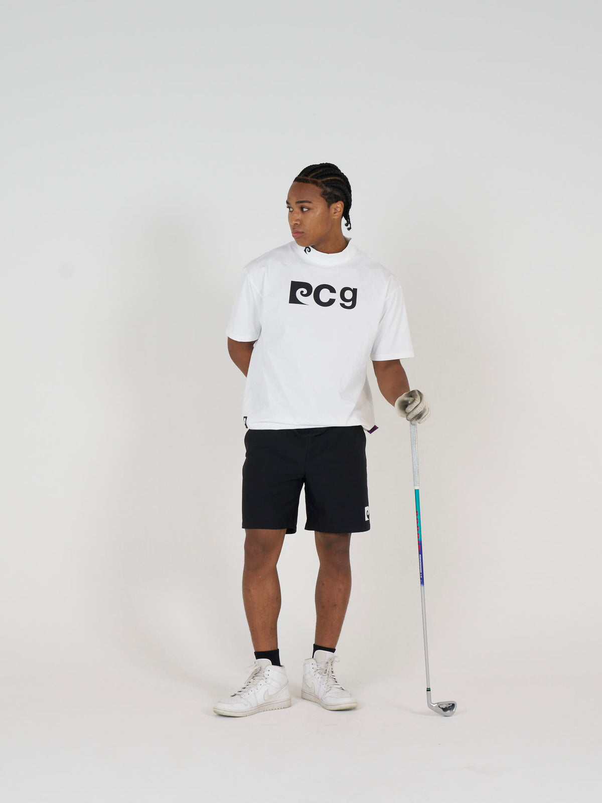 graphic P short sleeve mock-neck｜WHITE × GRAY