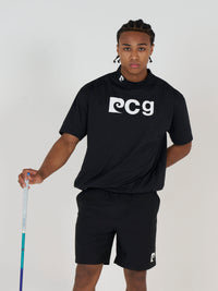 graphic P short sleeve mock-neck｜BLACK × GREEN