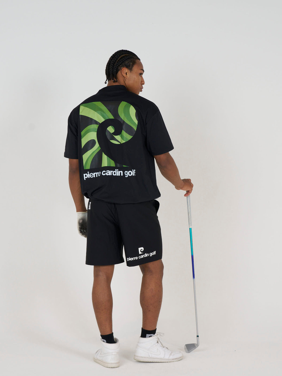 graphic P short sleeve mock-neck｜BLACK × GREEN - product