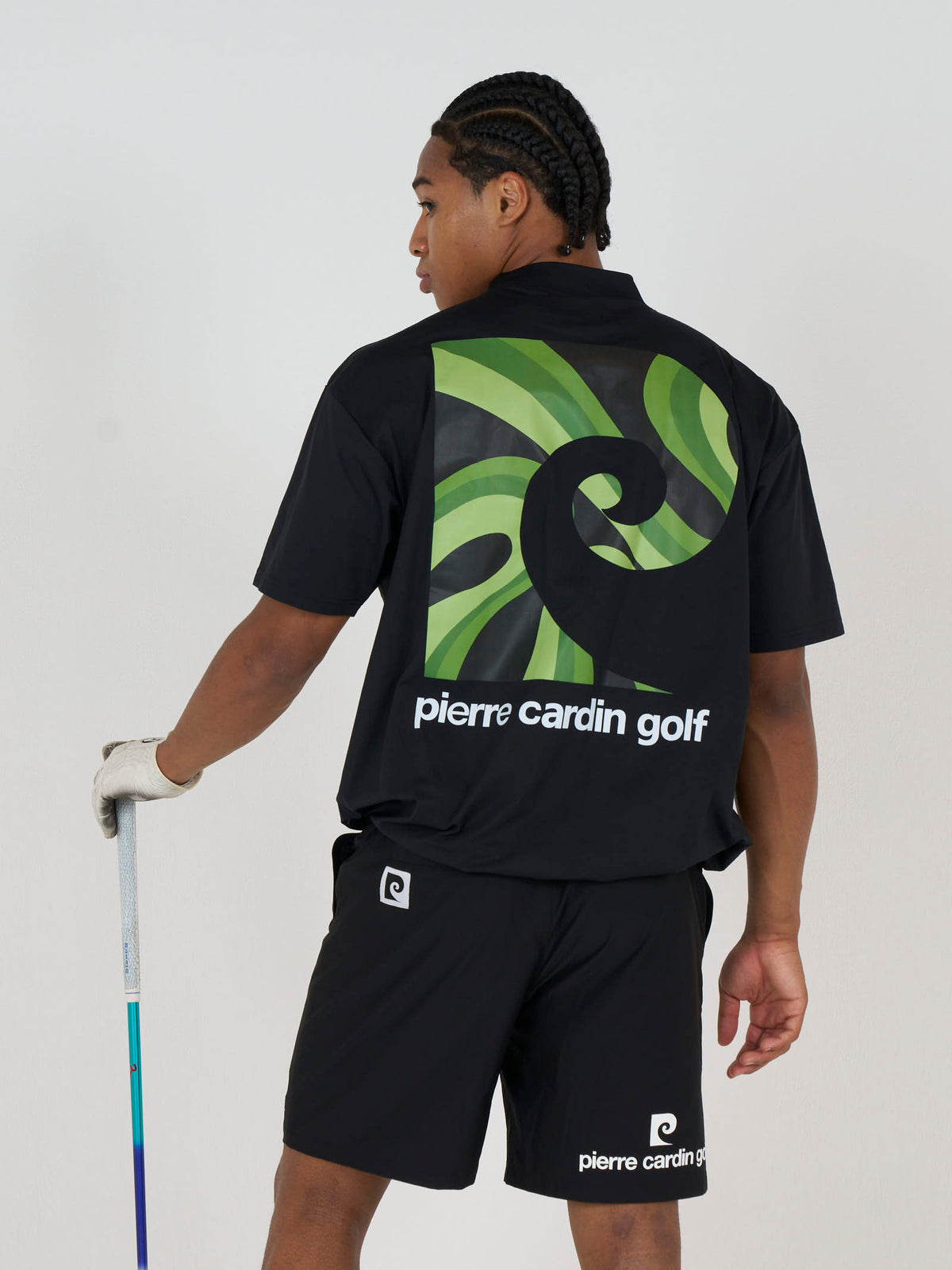 graphic P short sleeve mock-neck｜BLACK × GREEN - product