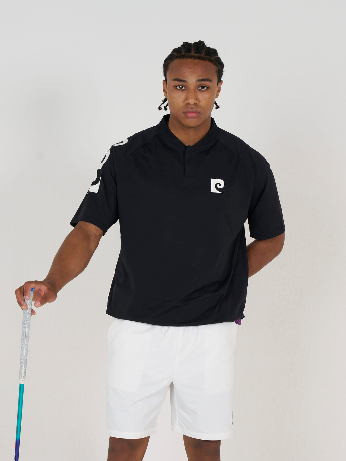 sleeve logo short sleeve henry neck｜BLACK × WHITE - product