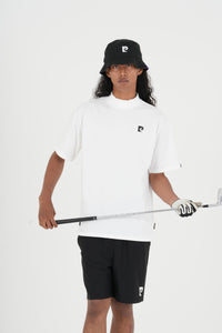 Back logo short sleeve mock neck｜WHITE - model