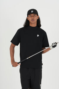 Back logo short sleeve mock neck｜BLACK - model