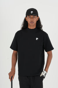 Back logo short sleeve mock neck｜BLACK - model