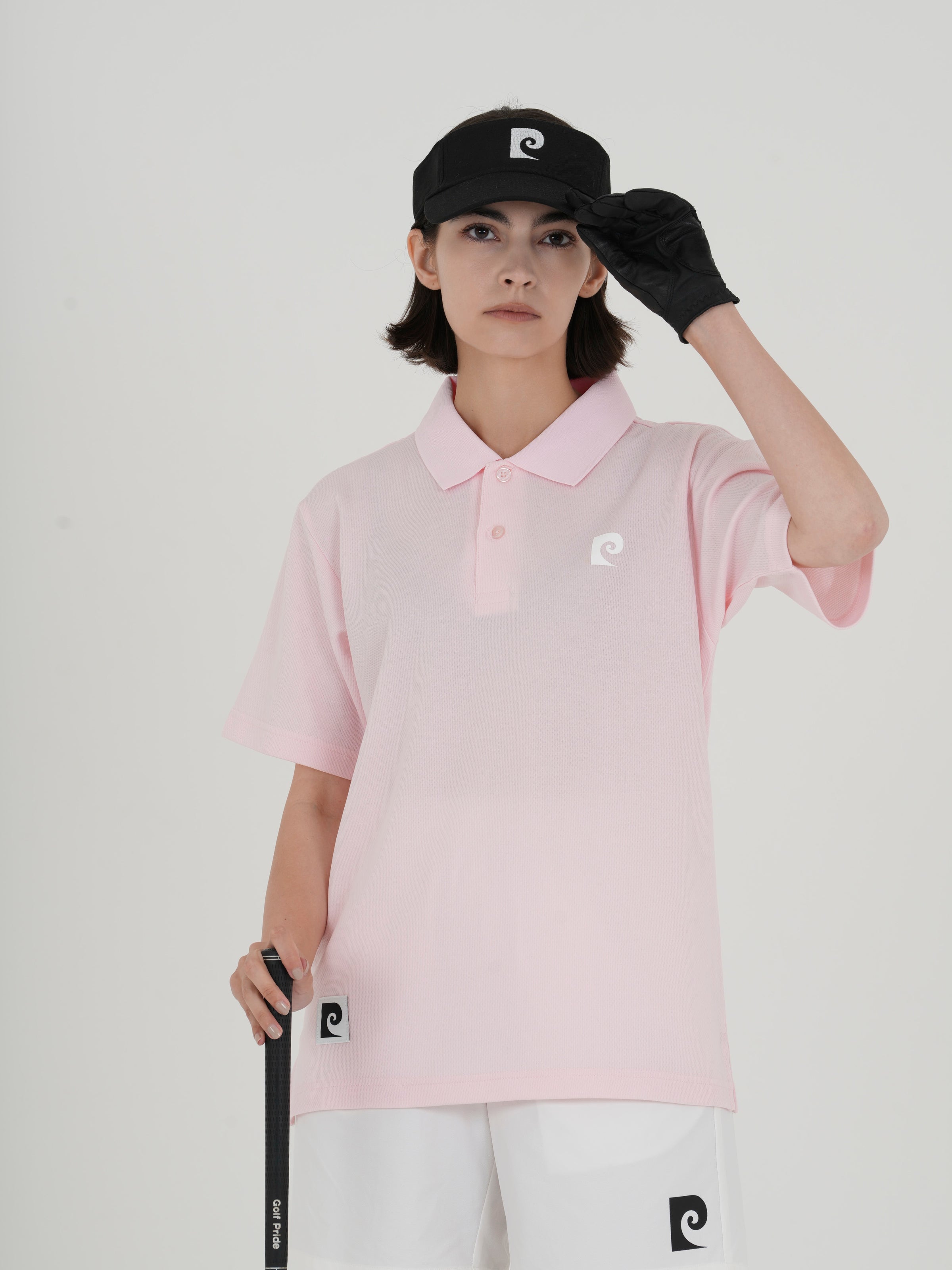 Back pcg logo short sleeve ladies polo｜PINK - model