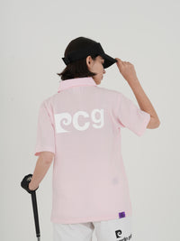 Back pcg logo short sleeve ladies polo｜PINK - model