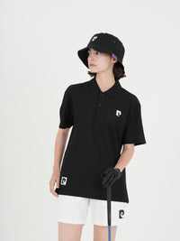 Back pcg logo short sleeve polo｜BLACK - model