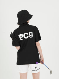 Back pcg logo short sleeve polo｜BLACK - model
