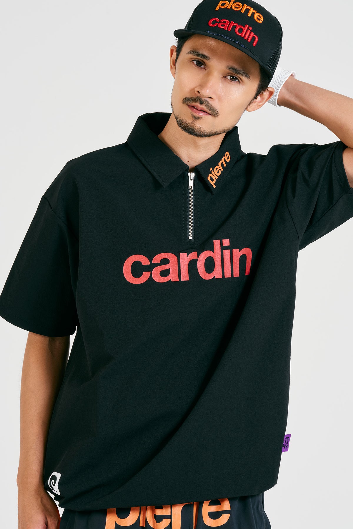 pierre cardin golf logodesignshort sleeve zippolo | BLACK × MULTI