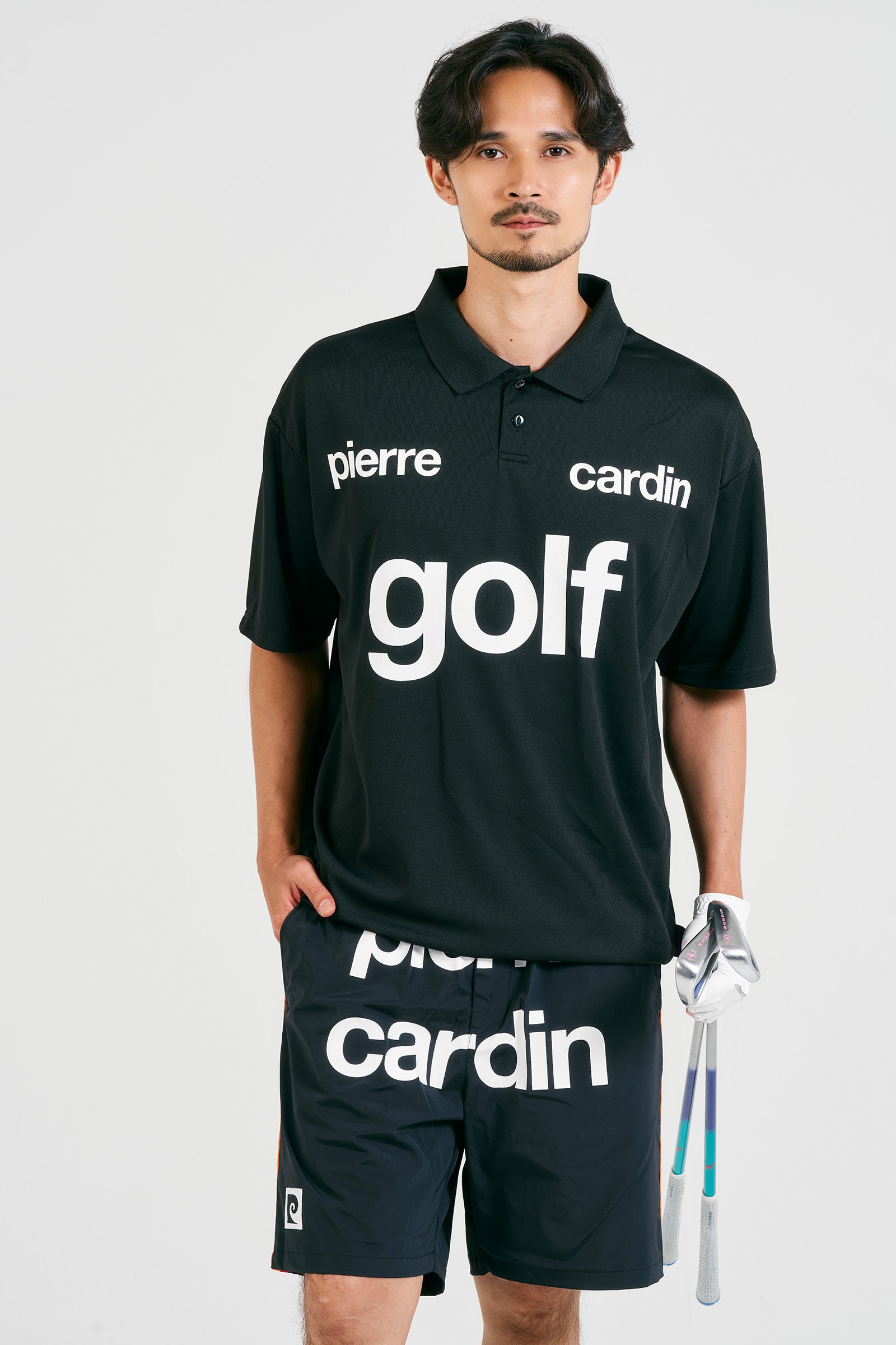 logodesign short sleeve polo | BLACK × WHITE