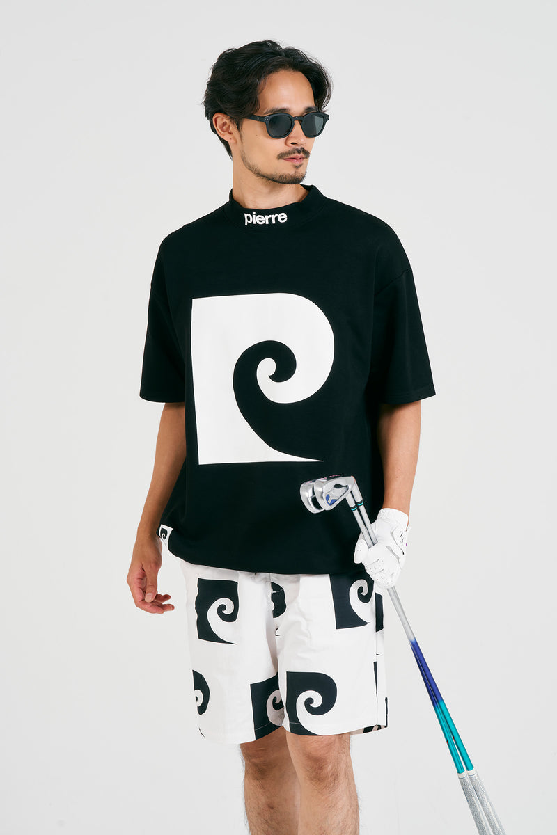 pierre cardin golf P logo short sleeve mock-neck | BLACK