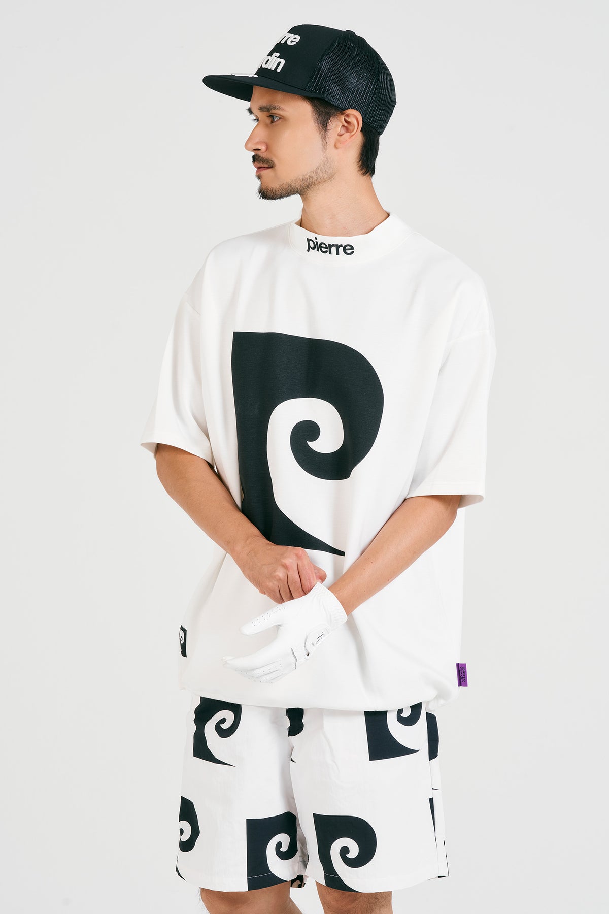 pierre cardin golf P logo short sleeve mock-neck | WHITE