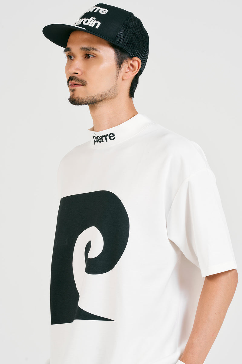 pierre cardin golf P logo short sleeve mock-neck | WHITE