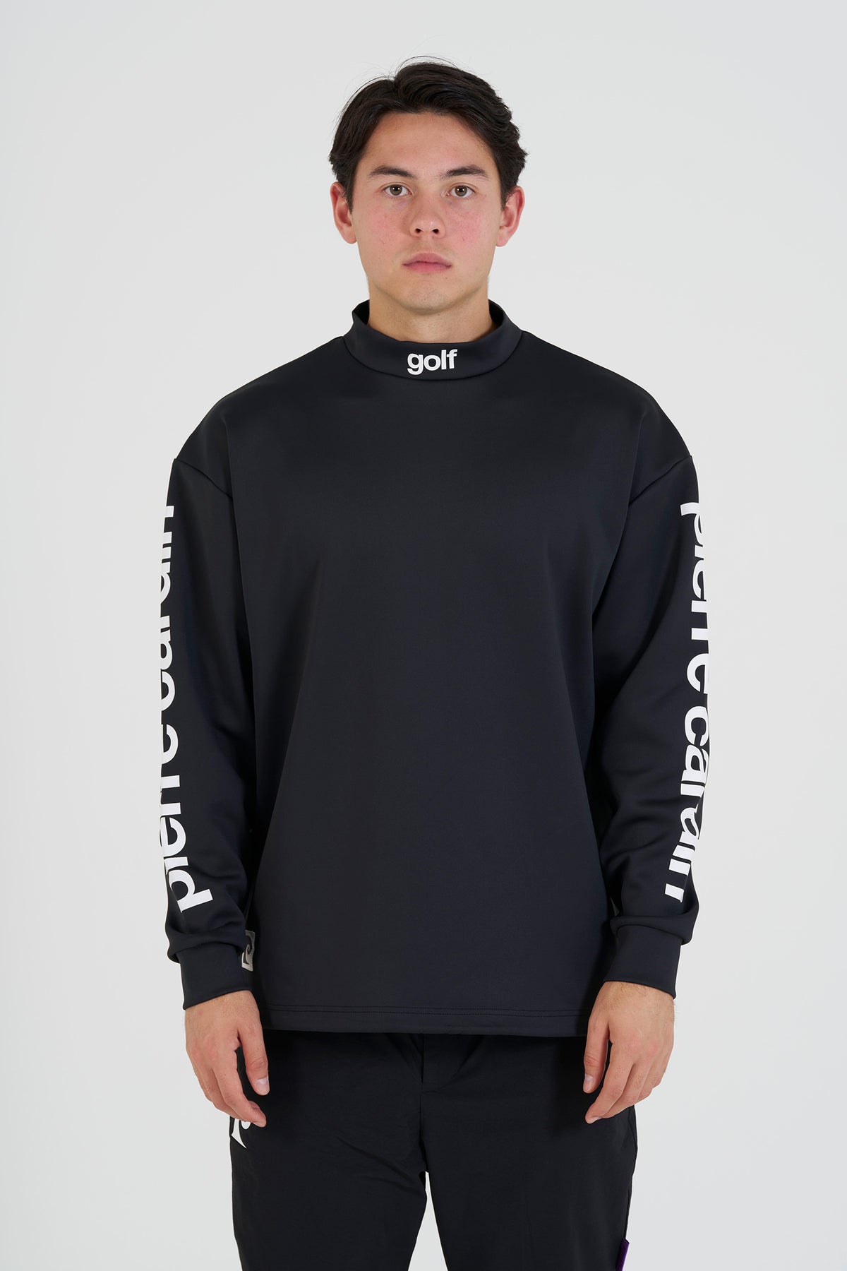 P logo longsleeve mock neck | BLACK × WHITE