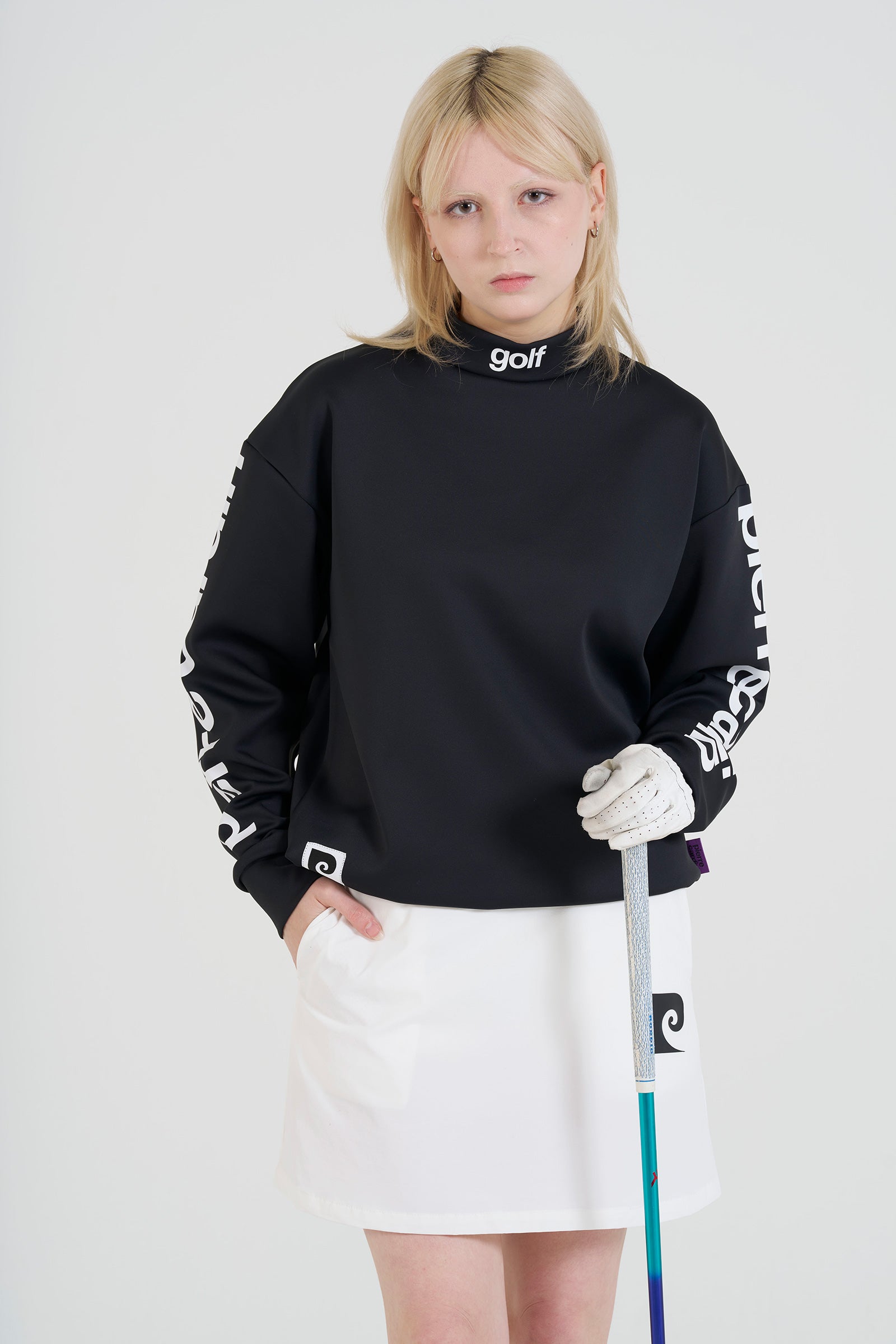 pierre cardin golf P logo  longsleeve mock neck | BLACK × WHITE