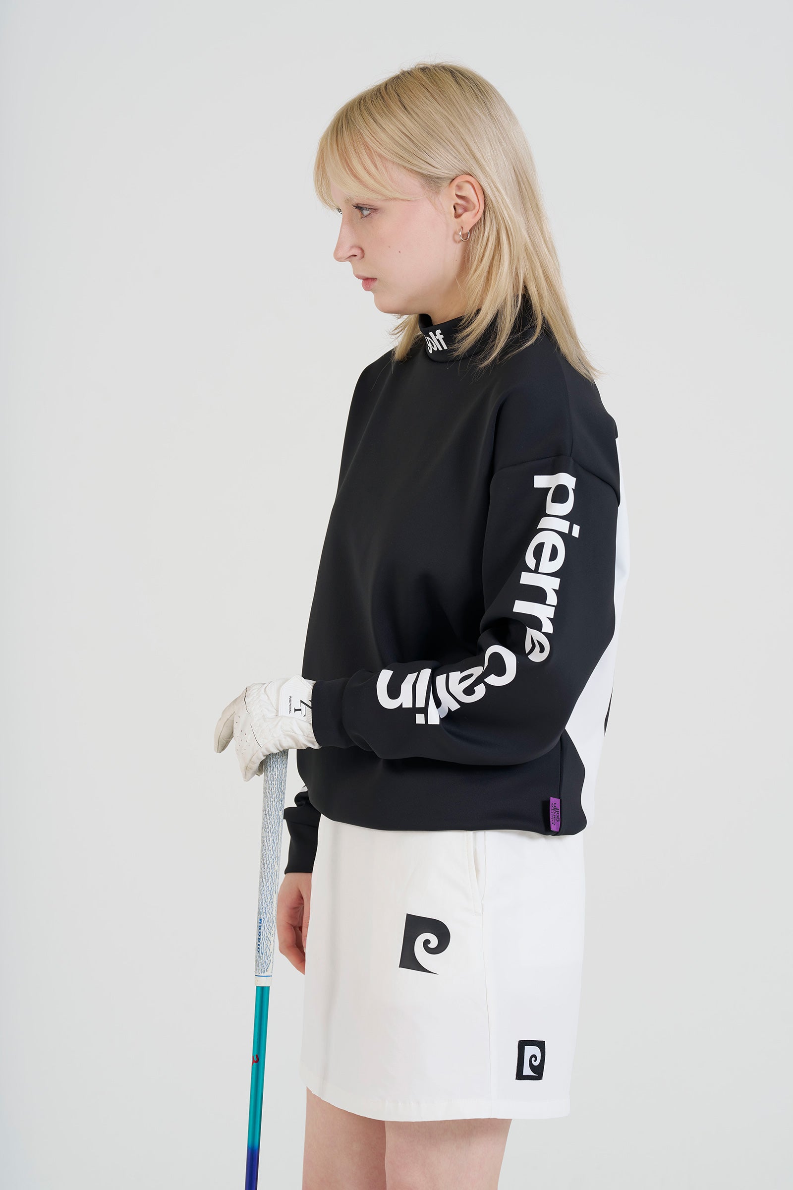 pierre cardin golf P logo  longsleeve mock neck | BLACK × WHITE