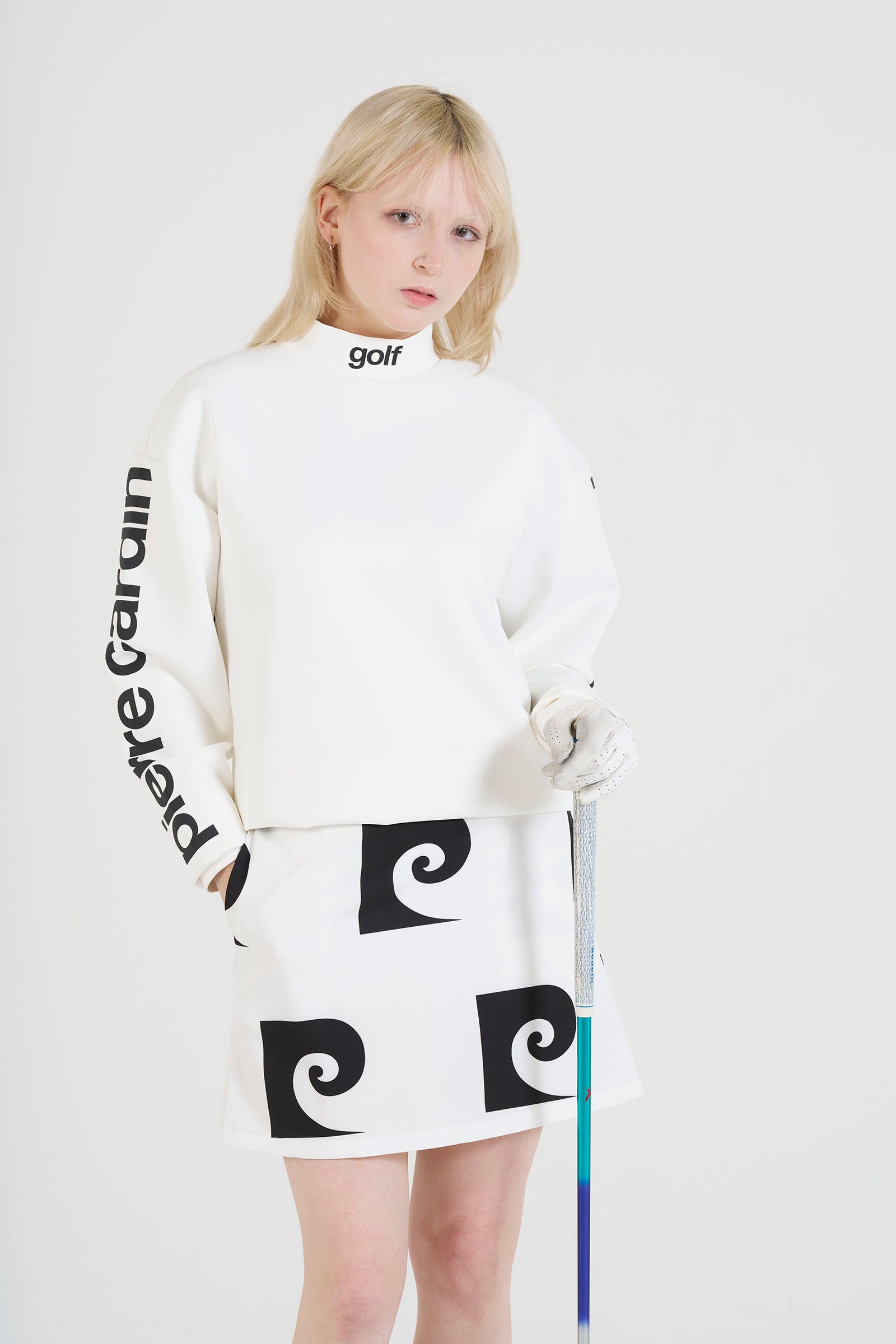pierre cardin golf P logo  longsleeve mock neck | WHITE × BLACK
