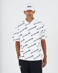 PCG all-over pattern short sleeve polo｜WHITE