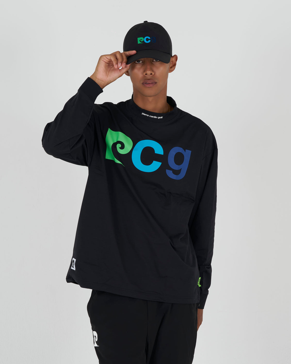 PCG multi logo long sleeve mock neck｜BLACK