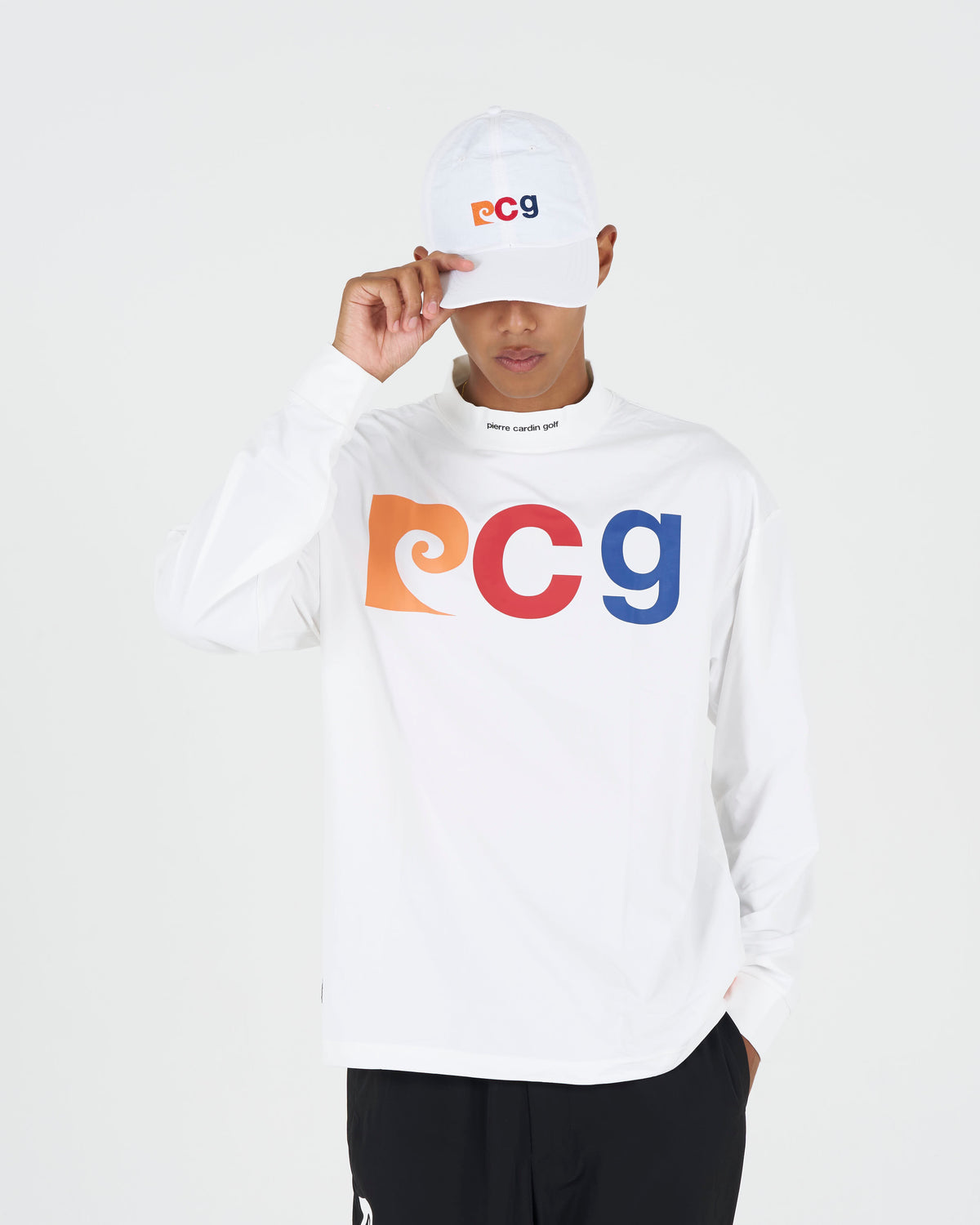 PCG multi logo long sleeve mock neck｜WHITE