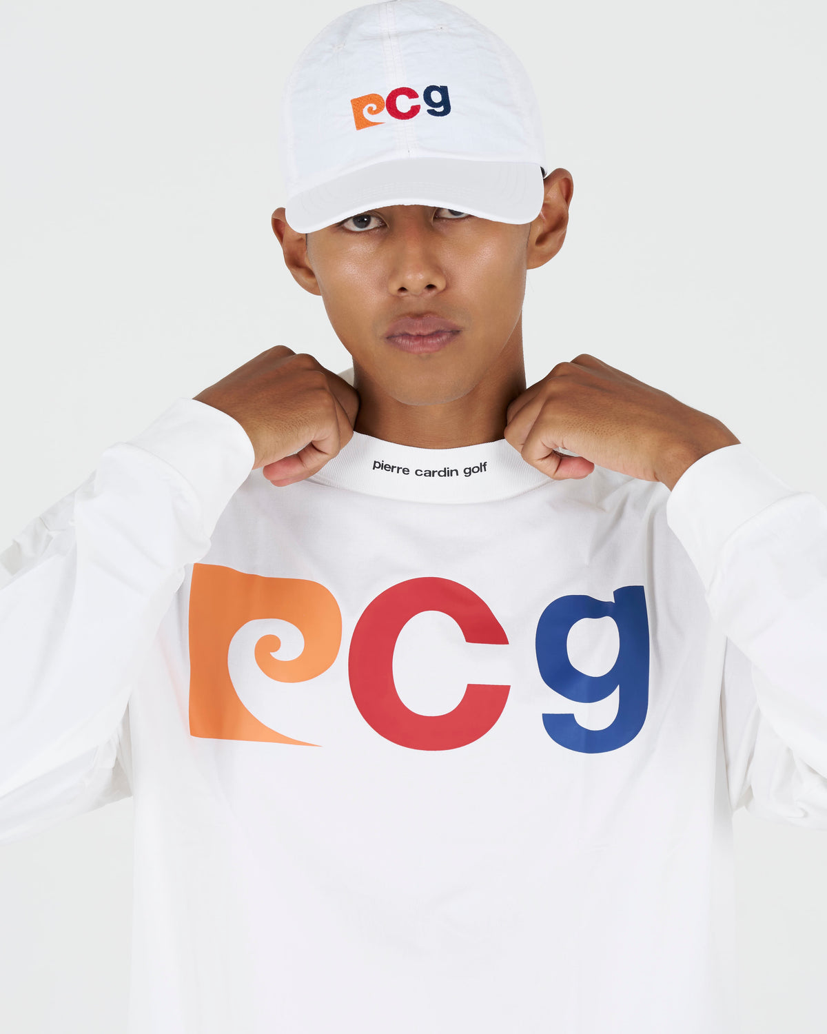 PCG multi logo long sleeve mock neck｜WHITE