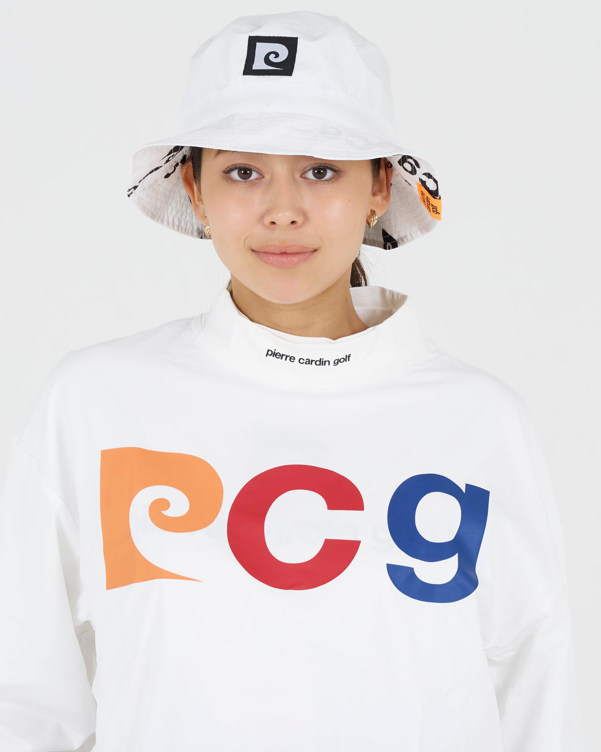 PCG multi logo long sleeve mock neck｜WHITE