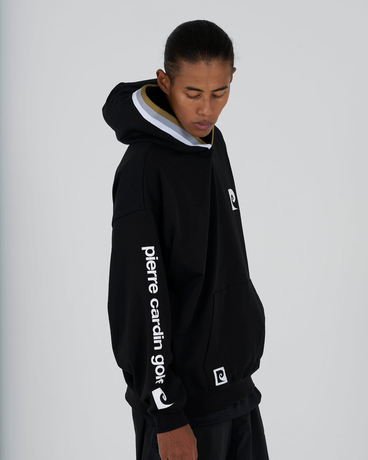 pierre cardin golf × ESTNATION logodesign long sleeve hoodie｜BLACK
