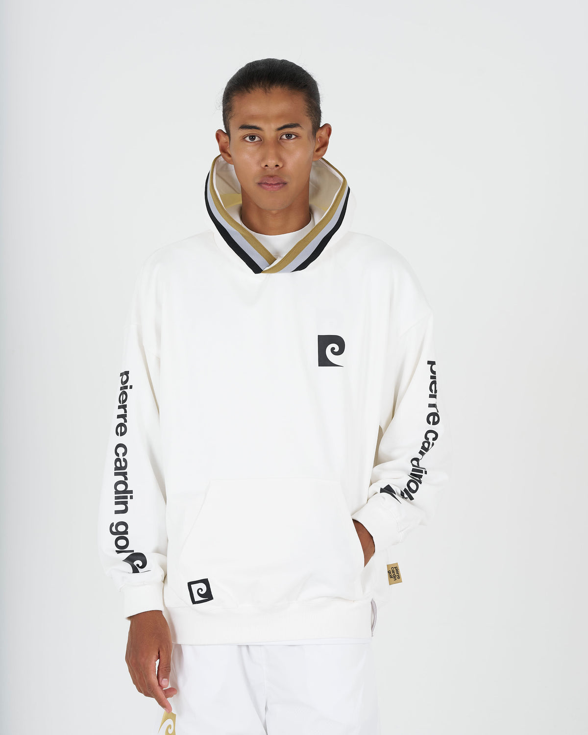 pierre cardin golf × ESTNATION logodesign long sleeve hoodie｜WHITE
