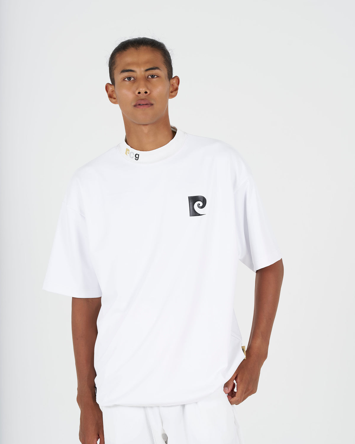 pierre cardin golf × ESTNATION logodesign short sleeve mock neck｜WHITE
