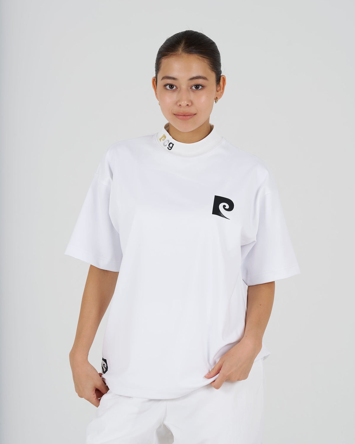 pierre cardin golf × ESTNATION logodesign short sleeve mock neck｜WHITE