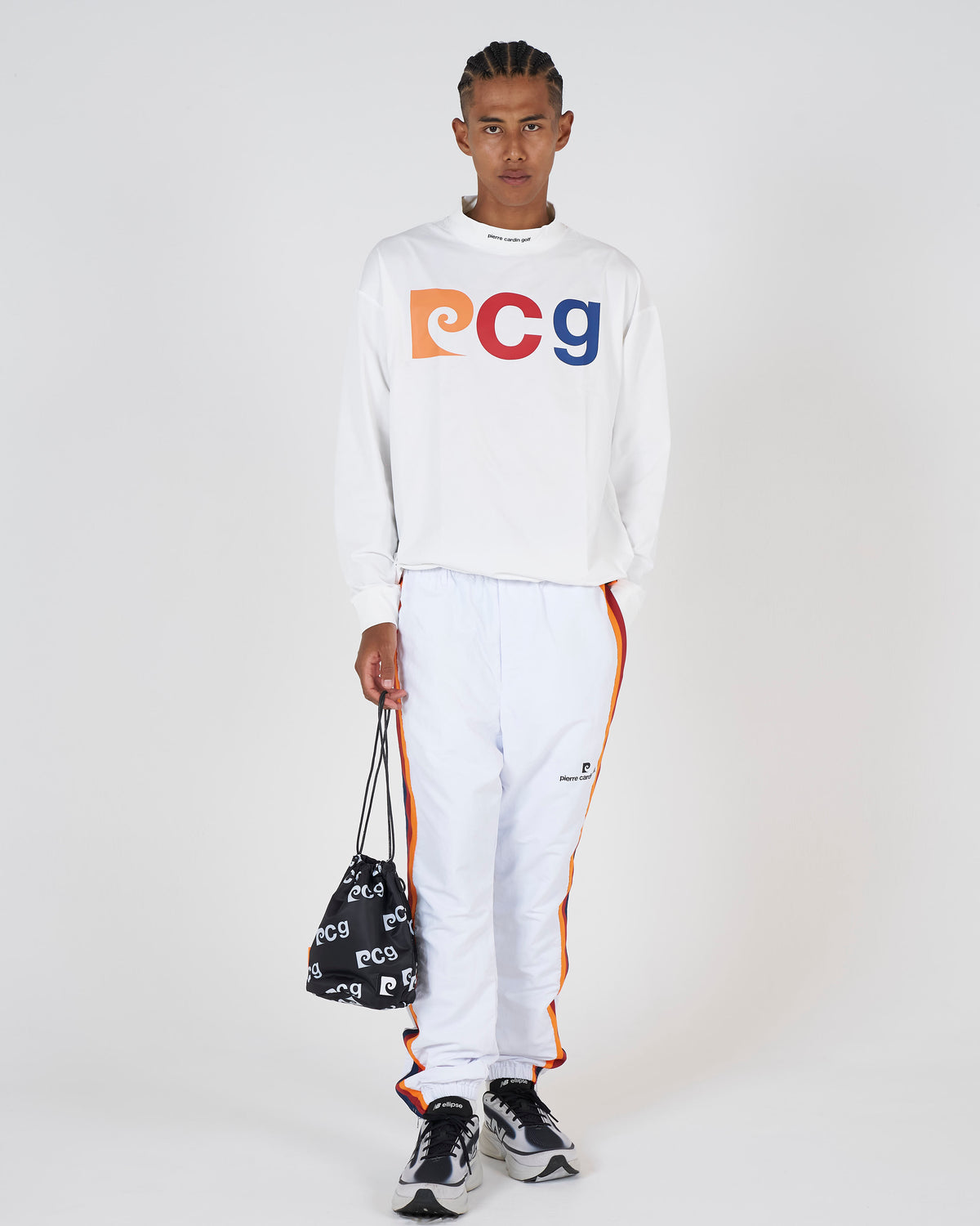 pierre cardin multi line easy long pants｜WHITE