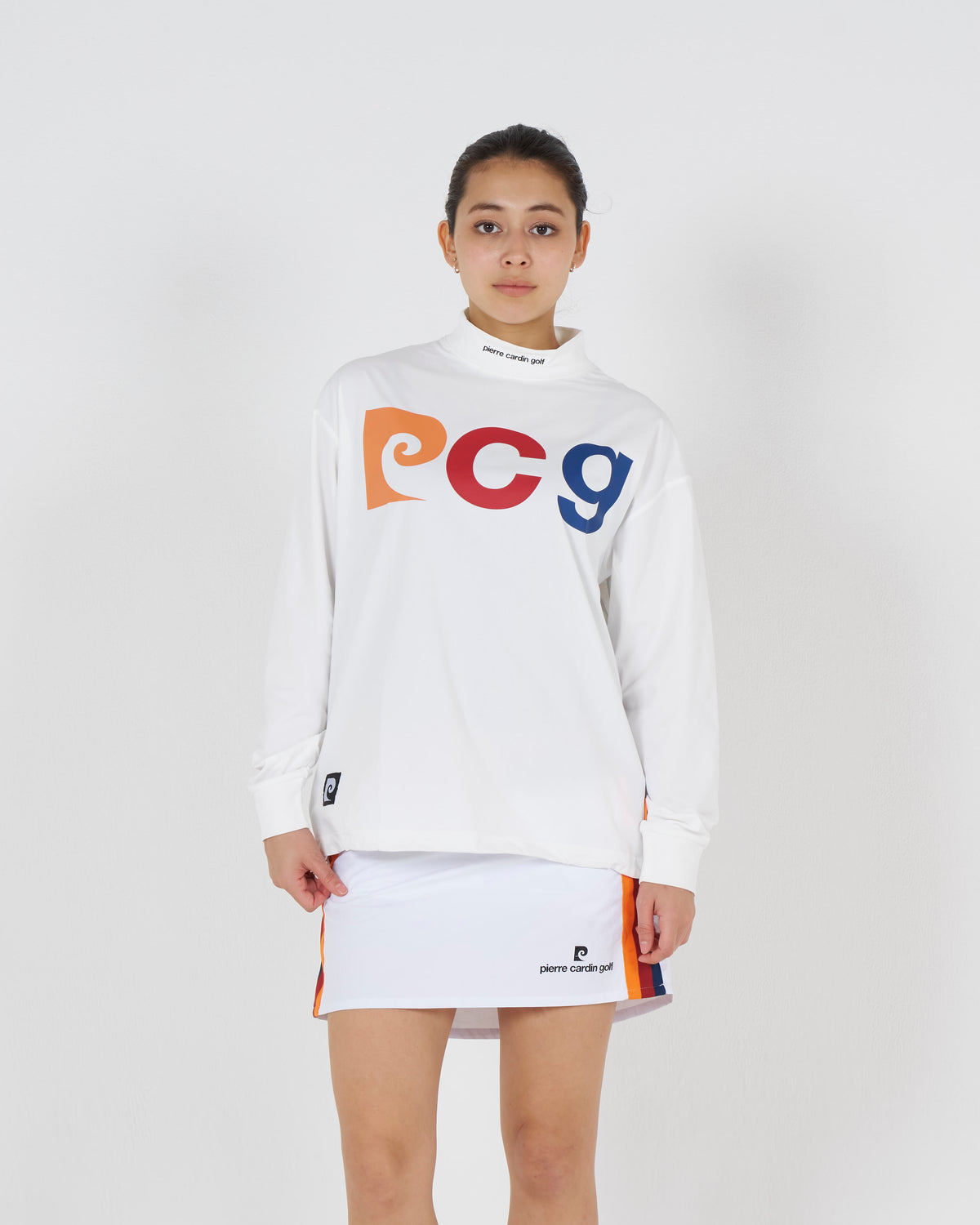 pierre cardin multi line skirt｜WHITE